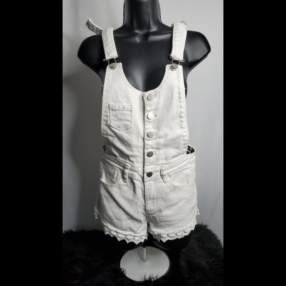 Forever 21 Lace Lined Denim Short Overalls Size XS Button Front Denim - Picture 6 of 7